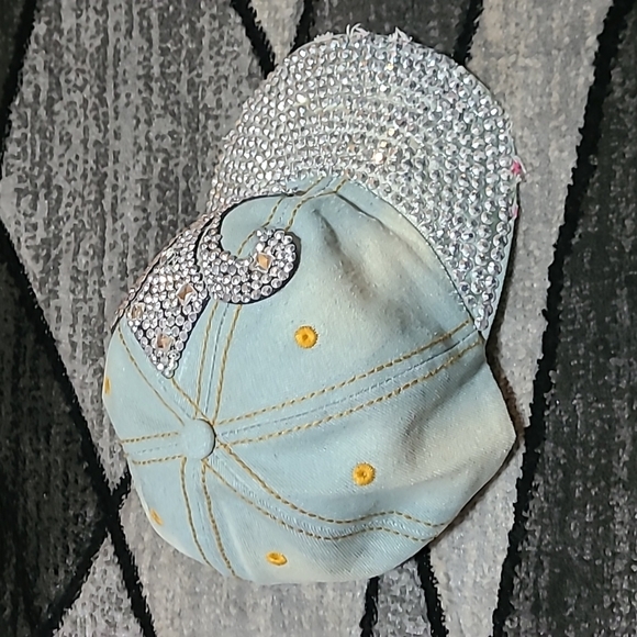 FLEUR-DE-LIS RHINESTONES STUDDED DISTRESSED FAUX-LEATHER DENIM CAP HAT - Picture 10 of 16